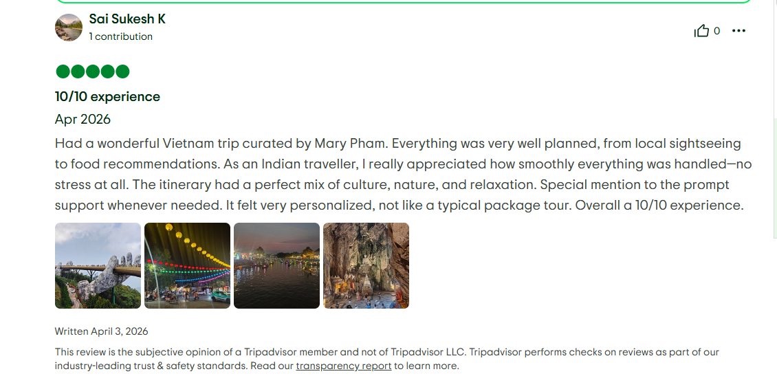 Feedbacks from Mr. Sukesh with Trip 2026 at Vietnam Journeys Group