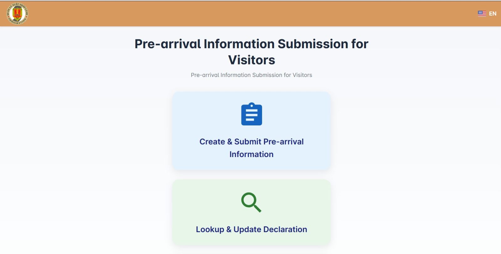 Online submission before departure